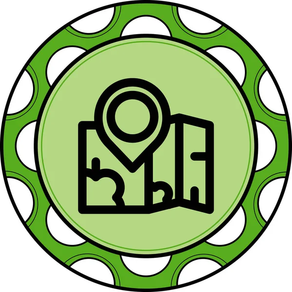 Belirli bir bölümün üzerine yerleştirilmiş büyük bir lokasyon pin işaretleyicisi içeren katlanmış kağıt haritası. Uygulama için uygun simge.