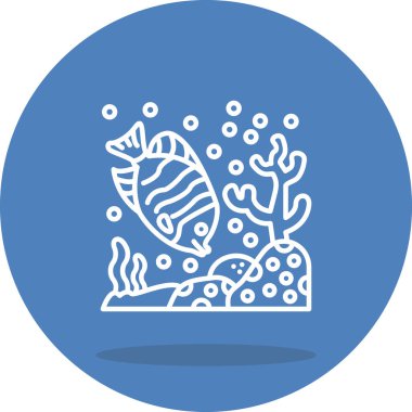 Beyaz arka planda izole edilmiş oval şekilli düz bir tropikal balığın çizgi tabanlı simgesi