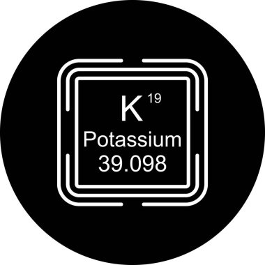 Potasyum sembolü, periyodik tablonun kimyasal elementi, vektör simgesi