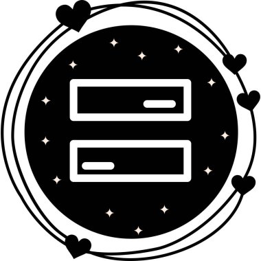 İki yatay dikdörtgen çubuk dairesel çerçeve içinde dikey olarak istiflenmiştir, eşitliği ve matematiksel dengeyi sembolize eder.