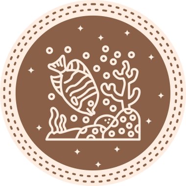 Beyaz arka planda izole edilmiş oval şekilli düz bir tropikal balığın çizgi tabanlı simgesi