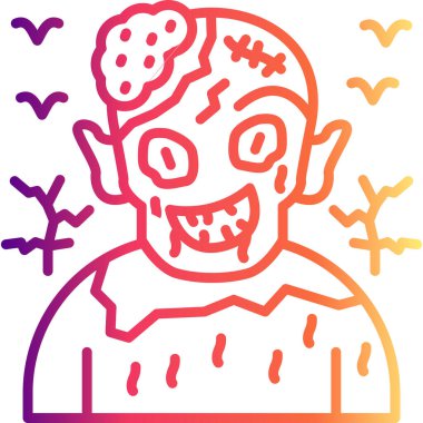 Alnında dikişler ve yakınlarda uçan yarasalarla gülümseyen bir zombiyi çiziyorum..