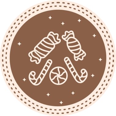 Gri Çember içinde Çeşit Şekerler ve Çizgili Şeker Çubukları.