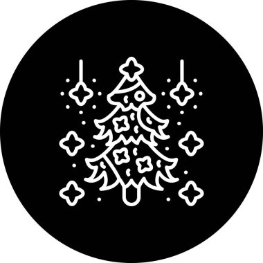 Yıldız süsleri ve parlak ışıklarla süslenmiş Noel ağacı. Uygulama için uygun simge.