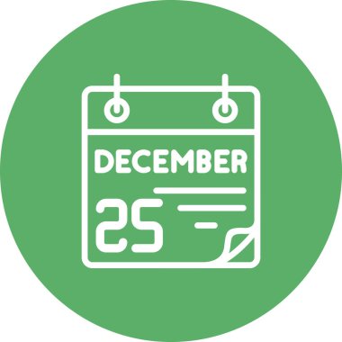 25 Aralık takvim simgesi, basit biçim vektör illüstrasyonu           