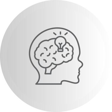 Düşünce Liderliği insan kafası ve ampul sembollü basit çizgi simgesi