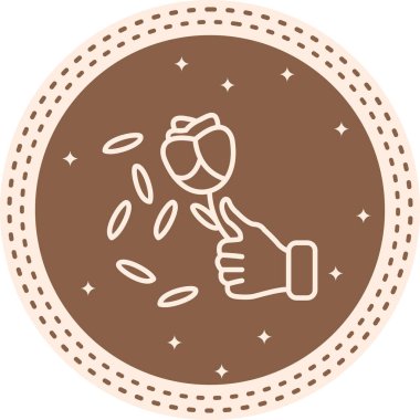 Parmakları havada bir elin çizgisel simgesi düşen yapraklı bir gülü tutuyor..