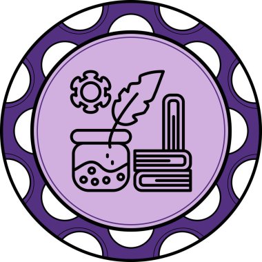 Klasik açık kitap, geleneksel yazı, edebiyat yaratımı veya tarihi dokümantasyon için kullanılan mürekkep hokkası ve kalem yanında yer alır.