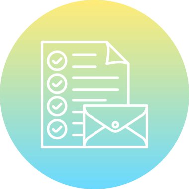 İşaretli bir belge, dairesel arkaplan içindeki kapalı bir zarfın arkasında oturur.