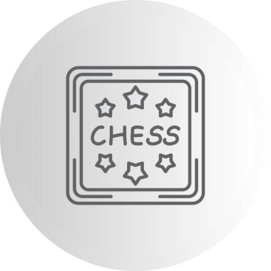 Minimalist çizgi simgesi, bir kare sınır içinde altı yıldızla çevrili satranç kelimesine sahiptir..