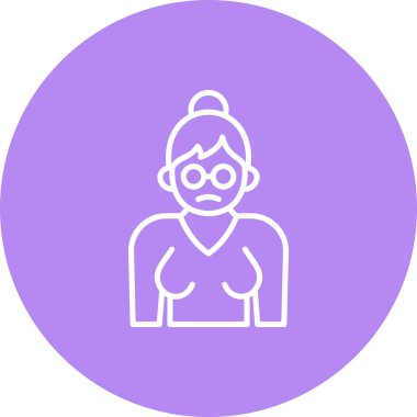 Büyükanne İkon. Bu yaşlı kadın karakter çizimi uygulamalar ya da web sayfaları için uygundur, gözlüklü ve çörekli minimalist doğrusal tasarımı içerir