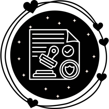 Damgalı bir belge, kontrol işareti ve koruyucu bir kalkan sembolü içeren yasal uyum grafikleri.