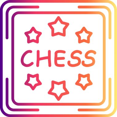 Minimalist çizgi simgesi, bir kare sınır içinde altı yıldızla çevrili satranç kelimesine sahiptir..