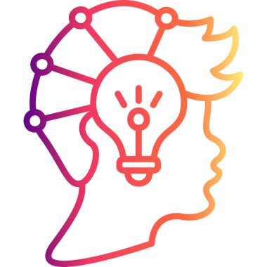 Düşünce Liderliği insan kafası ve ampul sembollü basit çizgi simgesi