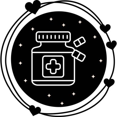 Kapsüllü bu ilaç şişesi illüstrasyonu, çapraz çizgili doğrusal tasarım içeren uygulamalar veya web sayfaları için uygundur..