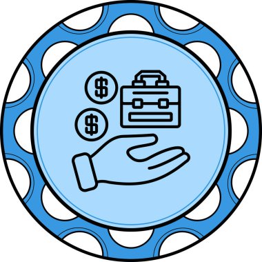 Bir gri çizgi simgesi açık el çantası ve dolar işaretlerini betimliyor