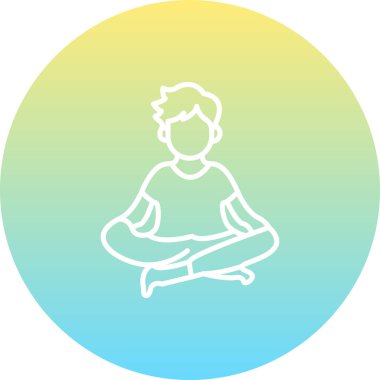 Minimalist gradyan simgesi bacak bacak üstüne atmış erkek figürü yoga, rahatlama ve zihinsel sağlığı temsil eden meditasyon pozu veriyor.