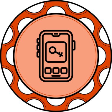 Beyaz dairesel arkaplan içinde üç düğmeli anahtar simgesini gösteren akıllı telefon. Web sayfaları veya uygulamalar için güvenli mobil uygulama arayüzü.