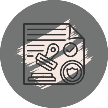 Damgalı bir belge, kontrol işareti ve koruyucu bir kalkan sembolü içeren yasal uyum grafikleri.