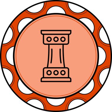 Dairesel dekoratif desenlere sahip tek bir mimari sütun kaidesinin minimalist çizgi simgesi.