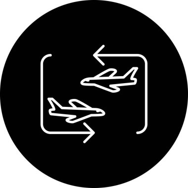 A simple line illustration of an airplane with an exclamation mark in a circular frame, suitable for travel alerts or flight status notifications.