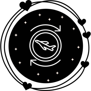 Dairesel çerçevede soru işareti olan bir uçağın basit bir çizgisi çizimi, uçuş sorguları, bilgi masaları veya seyahat SSS bölümleri için uygundur.