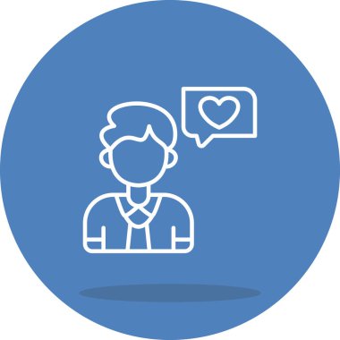 Nişan Simgesi. Kalp konuşma baloncuğu olan bir adamın çizimi.