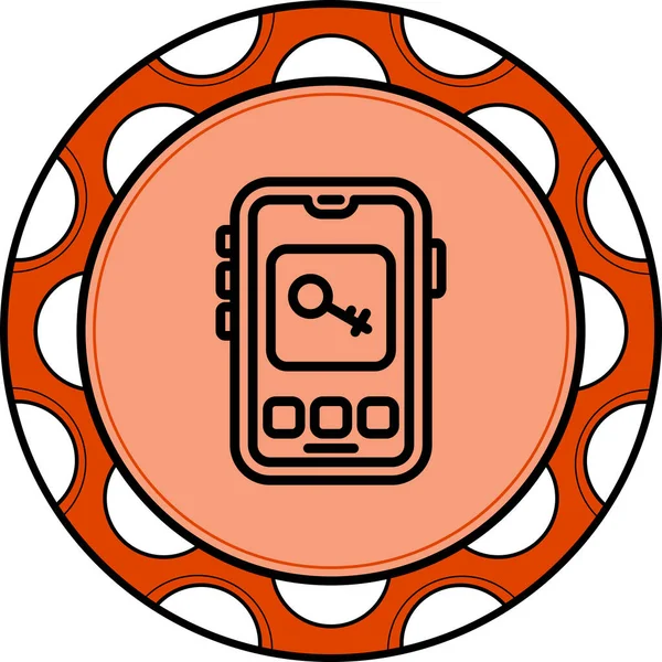 Beyaz dairesel arkaplan içinde üç düğmeli anahtar simgesini gösteren akıllı telefon. Web sayfaları veya uygulamalar için güvenli mobil uygulama arayüzü.