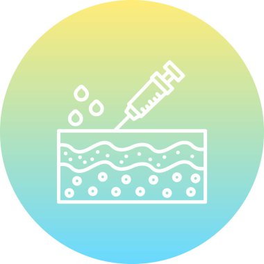 Doğrusal ikon, estetik dermatoloji, aşı ya da lokal anestezi teslimatı için katmanlı deri dokusuna sıvı enjekte eden tıbbi şırınga tasvir eder..