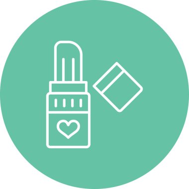 Kalp amblemi ve ayrı bir kapağı olan basit bir ruj tüpü simgesi. Bu minimalist grafik güzellik veya alışveriş temalı uygulamalar için idealdir.
