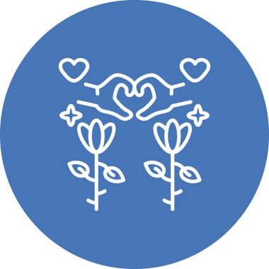 Çiçeklerin ve küçük kalplerin üzerinde kalp sembolü oluşturan iki el çizimi dekoratif sınırda duruyor..