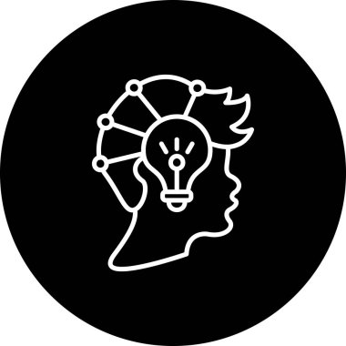 Düşünce Liderliği insan kafası ve ampul sembollü basit çizgi simgesi