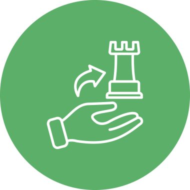 Basit bir çizgi grafiği, bir satranç kalesini hareket gösteren eğri bir okla tutan tek bir eli betimler..