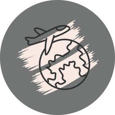 Bir dünyayı gösteren seyahat simgesi, rezervasyon uygulamaları veya turizm web sayfaları için uygun bir uçak.