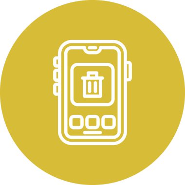 Akıllı telefon, dairesel arkaplanda üç düğmeli çöp kutusu simgesini görüntülüyor. Uygulamalar veya web sayfaları için mobil aygıt veri kaldırma arayüzü.