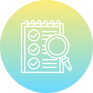 Liste ögelerinin yanında kontrol işaretleri ve sağ tarafında büyüteç olan spiral defter. Uygulama için uygun simge.