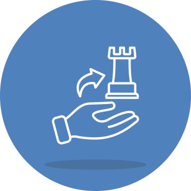 Basit bir çizgi grafiği, bir satranç kalesini hareket gösteren eğri bir okla tutan tek bir eli betimler..