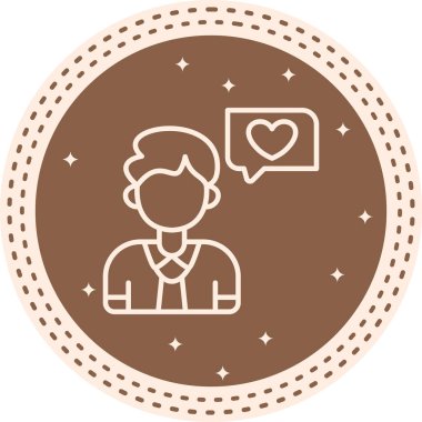 Nişan Simgesi. Kalp konuşma baloncuğu olan bir adamın çizimi.