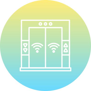 Uygulamalar veya web sayfaları için uygun okları ve sinyalleri olan minimalist asansör çizimi, dokulu bir daire üzerinde modern bir çizgi tasarımı içerir..