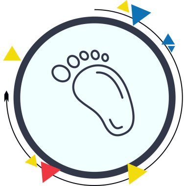 Uygulamalar veya web sayfaları için uygun beyaz dairesel düğmedeki ayak izi çizgisi. Ayak parmaklarıyla insan tabanı tasvir eden basit gri çizgi..