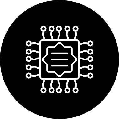 Devre kartlı mikroçip simgesi. Doğrusal ve siluet biçimi.