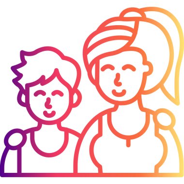 Açık gri eğimli bir daire içinde gülümseyen bir kadın ve çocuğun minimalist çizgi simgesi.