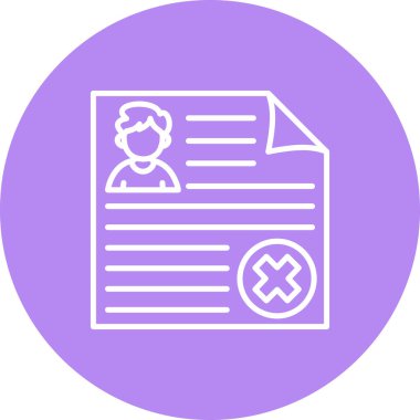 bir kişi avatarı ve belirgin bir x işareti içeren profil belgesi, reddedilmeyi veya hesap silmeyi simgeliyor.