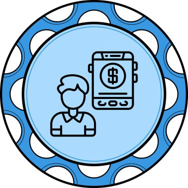 Cep telefonunun yanında duran dijital bankacılık veya cep telefonu ödeme platformunu temsil eden dolar sembolü gösteren minimalist simge