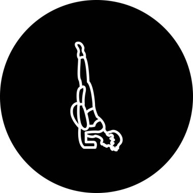 Minimalist çizimde düşmüş melek yoga pozu almış bir erkek figürü var, sağlık uygulamaları için ideal..