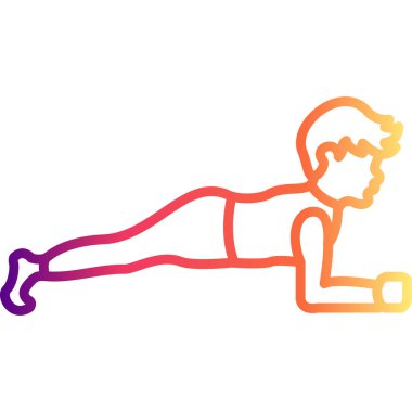 Minimalist çizgi simgesi, temel dayanıklılık ve uygunluğu temsil eden dairesel bir düğme üzerinde düşük kalas egzersizi yapan bir erkek figürüne sahiptir..