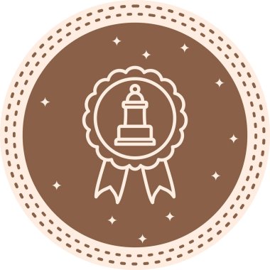 Satranç piyonu tasvir eden minimalist satır simgesi dairesel ödül kurdelesi veya ödül rozeti içinde.