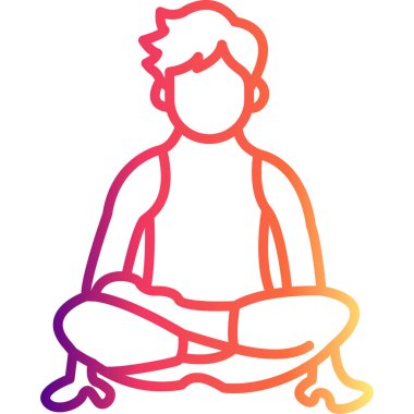 Hareketli gradyan simgesi, bacak bacak üstüne atmış bir erkek figürünün rahatlama ve fiziksel sağlığı temsil eden yoga pozunu yansıtıyor..