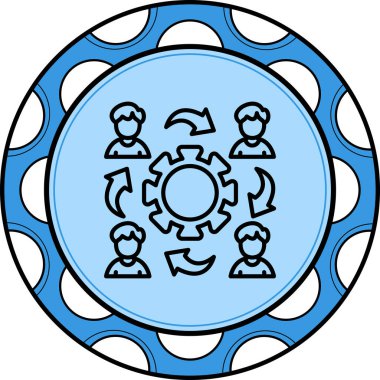 Takım çalışması sembolü, dişli simgeler tarafından temsil edilen bir grup insan.