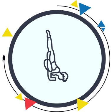 Minimalist çizimde düşmüş melek yoga pozu almış bir erkek figürü var, sağlık uygulamaları için ideal..